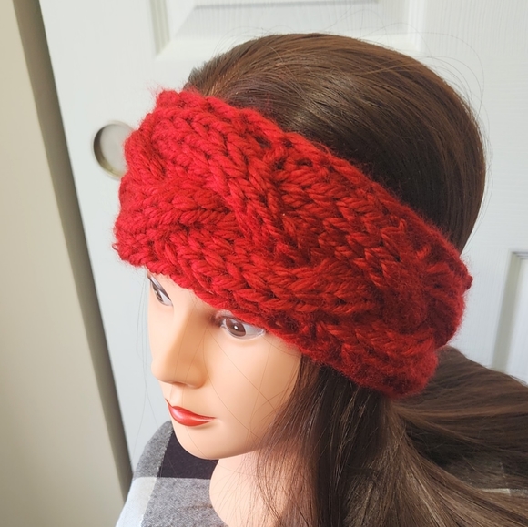 KNITTED BRAID HEADBAND ONE SIZE ADULT. RED. NEW EARWARMER - Picture 7 of 8